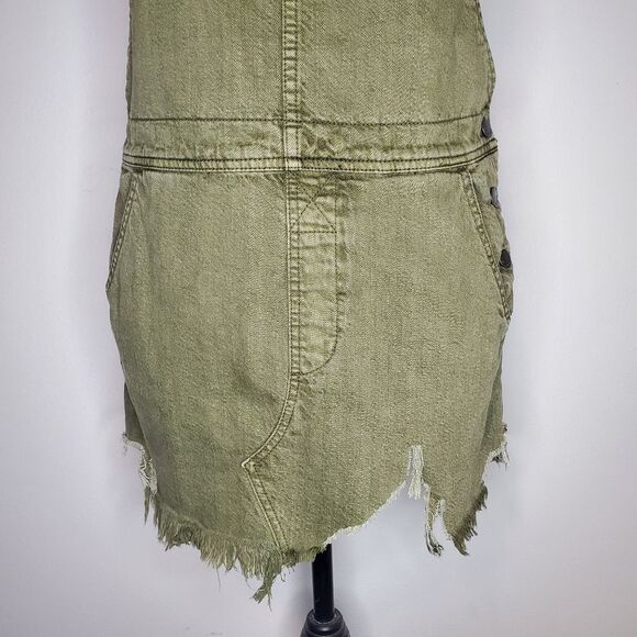 FREE PEOPLE “Torn Up” Denim Jumper Washed Olive Green Overalls Size 6 - Picture 6 of 12